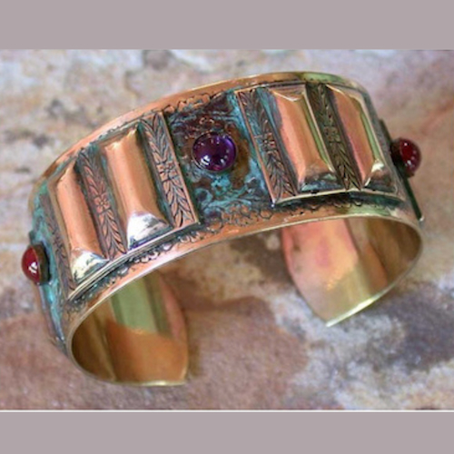 Click to view detail for EC-164 Cuff, Roman Bars with Amethyst, Carnelian $163